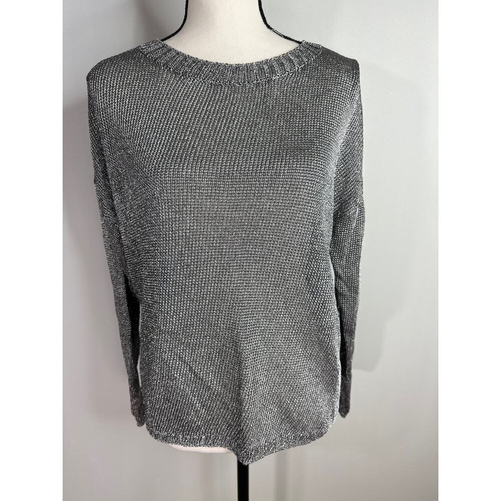 Vince. Pewter Gray Metallic Knit Long‎ Sleeve Sweater Slouchy Pullover Sweater S